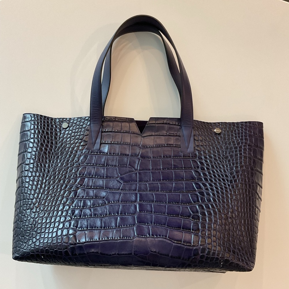 Vince Crocodile-Embossed Dark Blue Tote